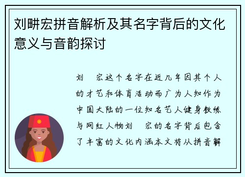 刘畊宏拼音解析及其名字背后的文化意义与音韵探讨