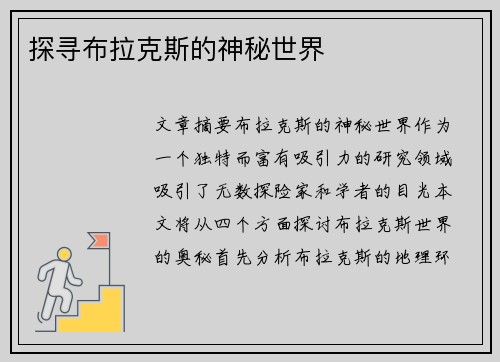 探寻布拉克斯的神秘世界